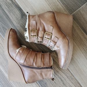 Aldo Shearling wedge bootie